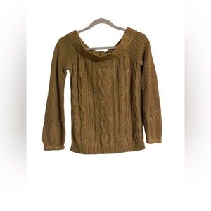 NYC Off-the-Shoulder Cable Knit Tan Sweater